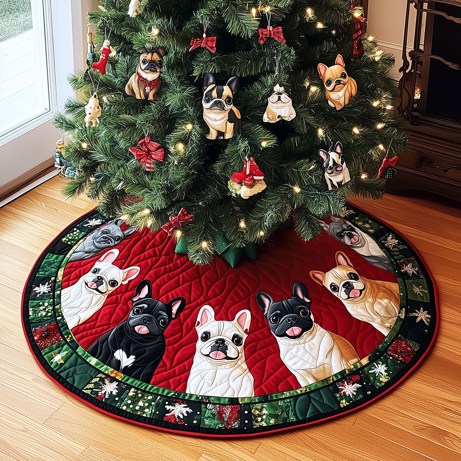 Merry Dog Christmas Quilted Christmas Tree Skirt Perfect Merch Gift Tree Skirt for Holiday Season