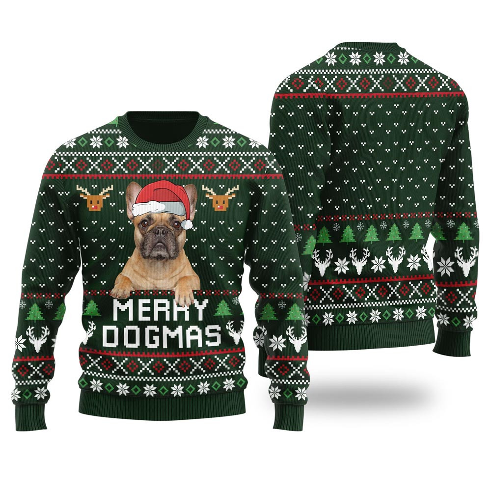 Merry Dogmas Custom Dog Christmas Sweater Forest Green Funny Christmas Sweaters For Women