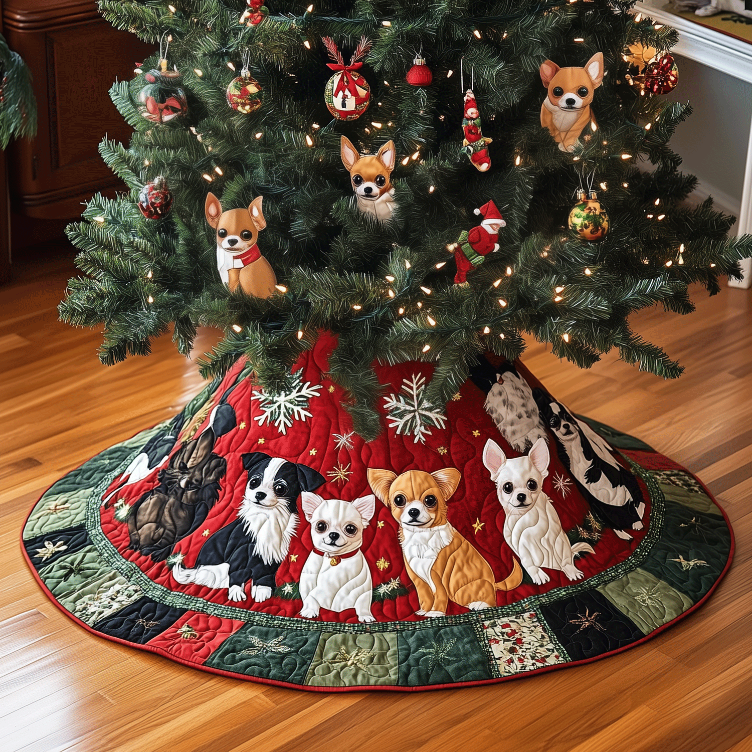 Merry Dogmas Quilted Christmas Tree Skirt Perfect Holiday Gift for Home Decor Lovers