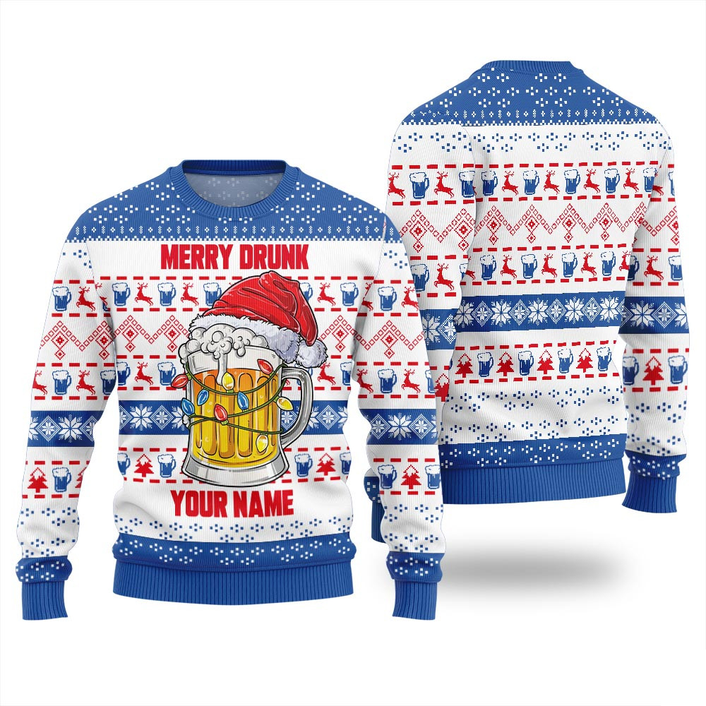Merry Drunk Custom Name Christmas Sweater For Beer Lovers Christmas Gifts For Dad