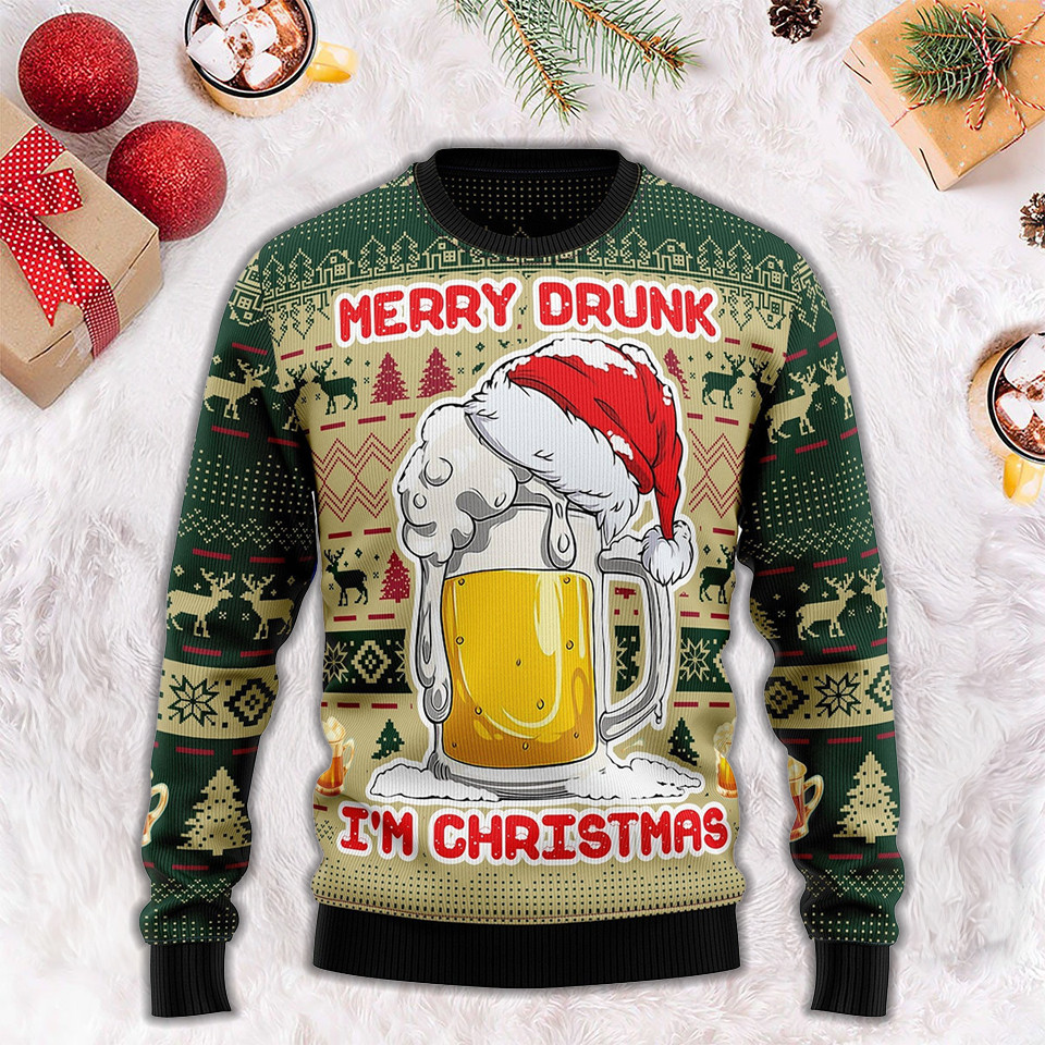 Merry Drunk I'm Christmas Sweater Funny Mens Ugly Christmas Sweater Gift For Beer Lovers
