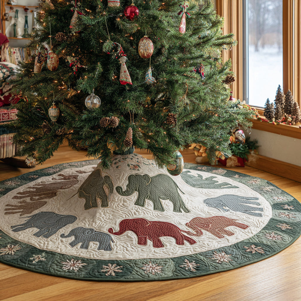 Merry Elephant Christmas Quilted Tree Skirt Holiday Decor Christmas Gifts For Elephant Lover