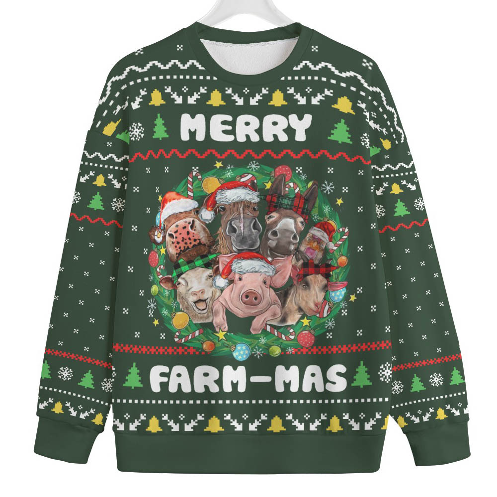 Merry Farmas Men Big And Tall Christmas Sweater Cute Holiday Sweatshirt to Spread Joy