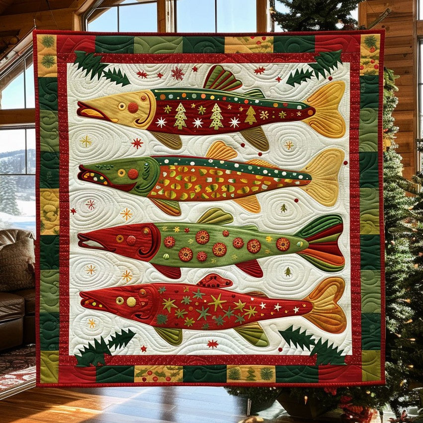 Merry Fish Quilt Blanket Winter Blanket Christmas Thoughtful Wedding Gifts