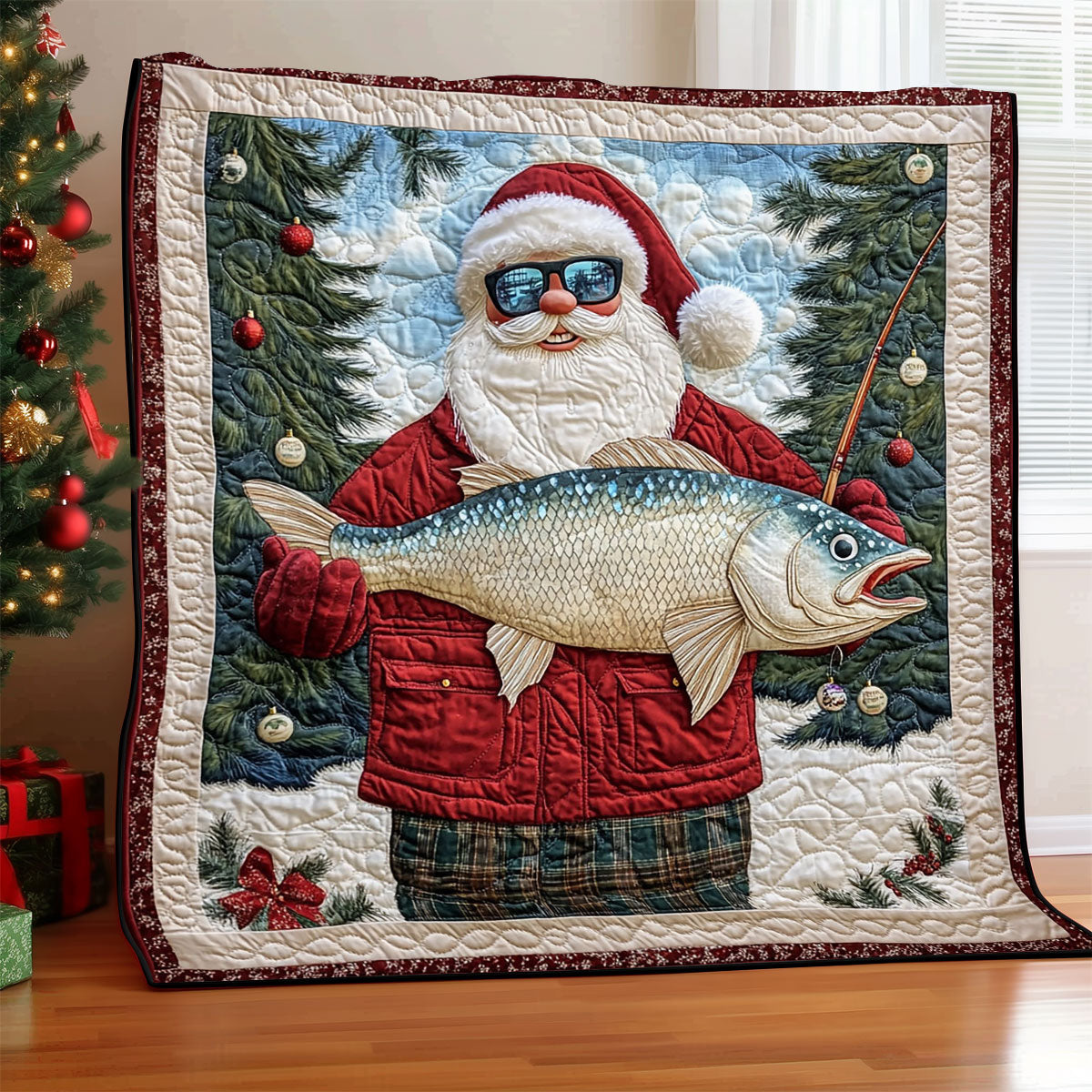 Merry Fisher Quilt Blanket Throws And Blankets Best Fishing Gifts For Christmas 2025