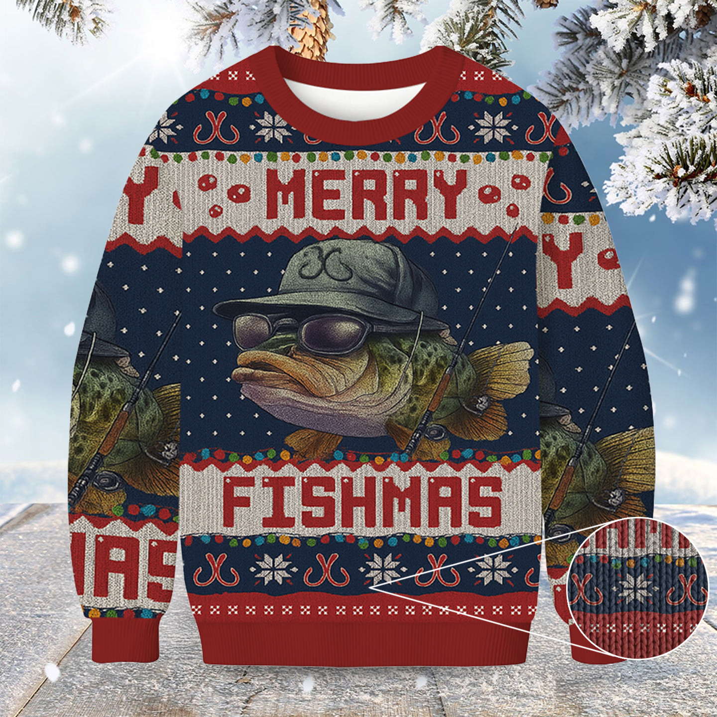 Merry Fishmas Christmas Ugly Sweater Winter Clothing Fishing Lover Xmas Gifts