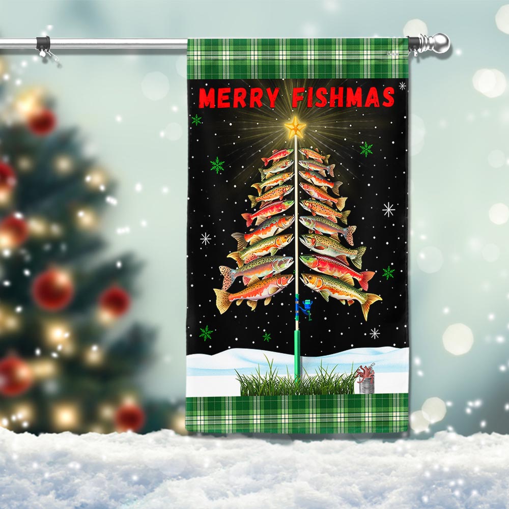 Merry Fishmas Tree Christmas Flag