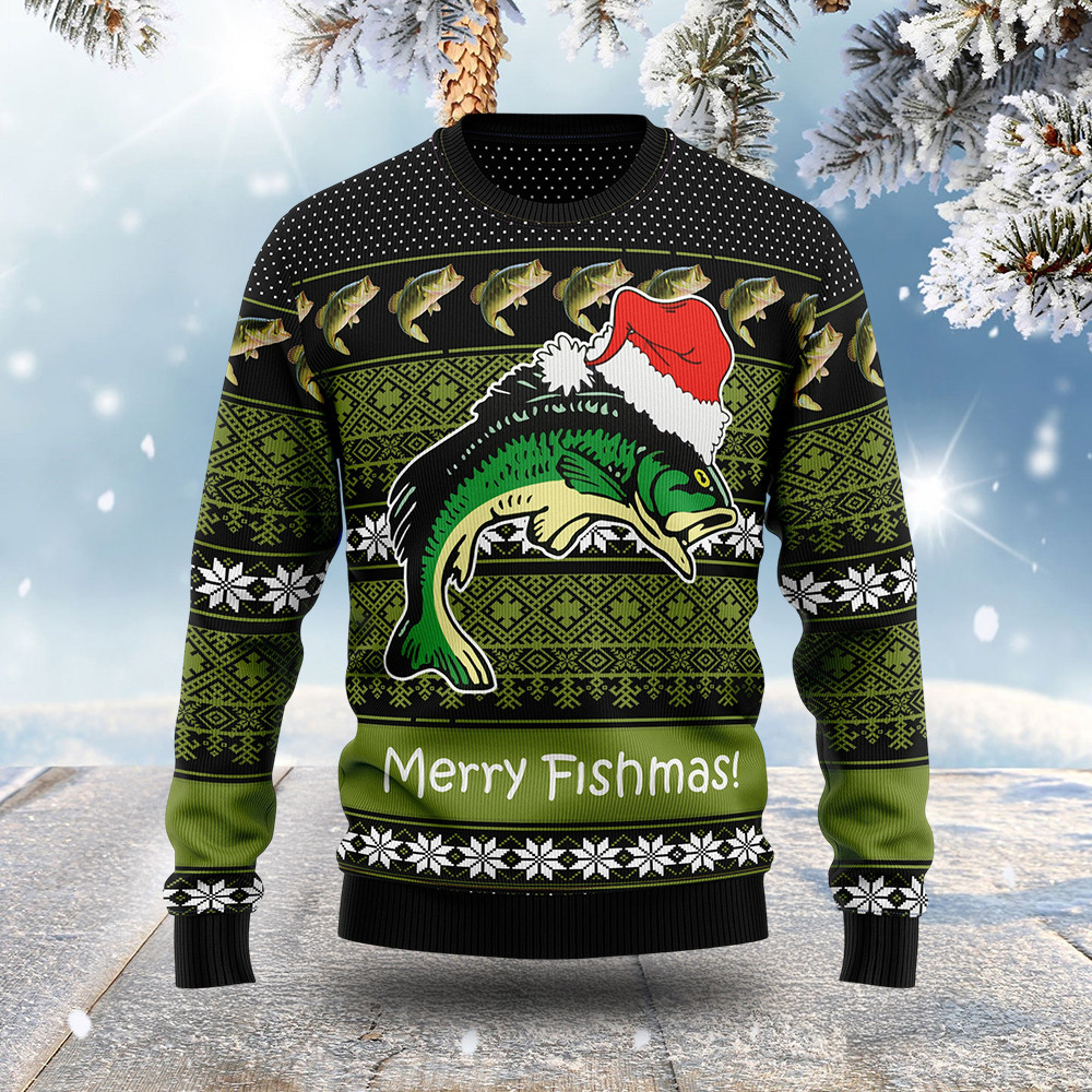 Merry Fishmas Ugly Christmas Sweater Holiday Clothing Christmas Gifts For Fishing Lovers