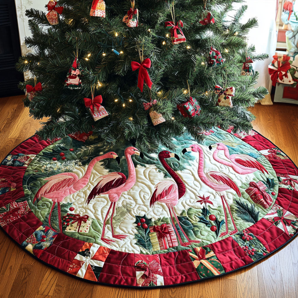 Merry Flamingos Quilted Christmas Tree Skirt Merry And Bright Holiday Decor