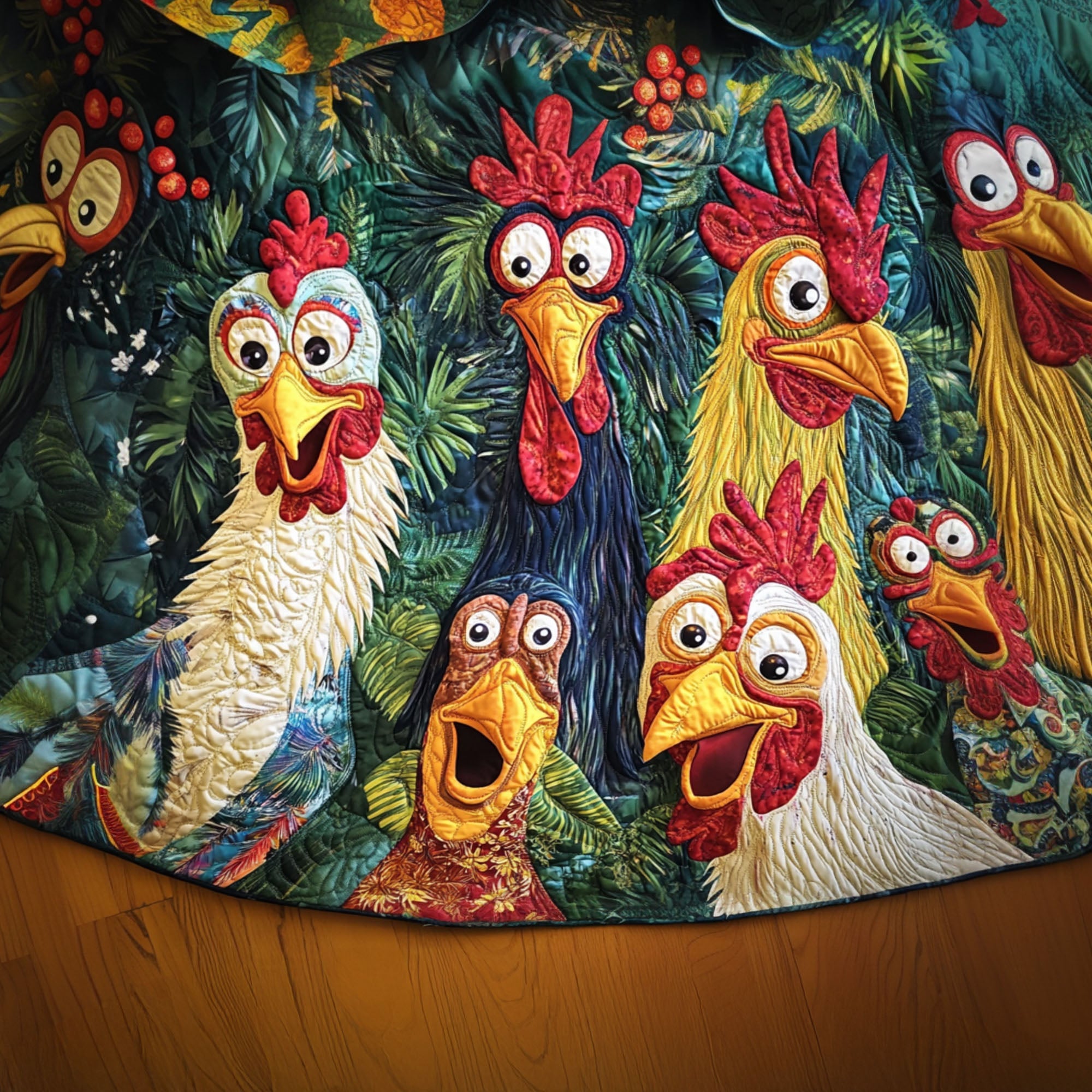 Merry Flock Quilted Christmas Tree Skirt Holiday Tree Base Decoration