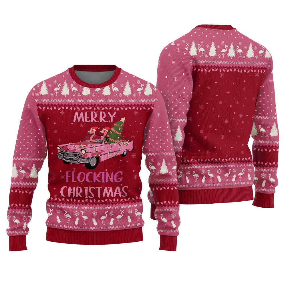 Merry Flocking Christmas Flamingo Funny Christmas Sweaters For Adults Heartwarming Christmas Gift Sweater for Him or Her
