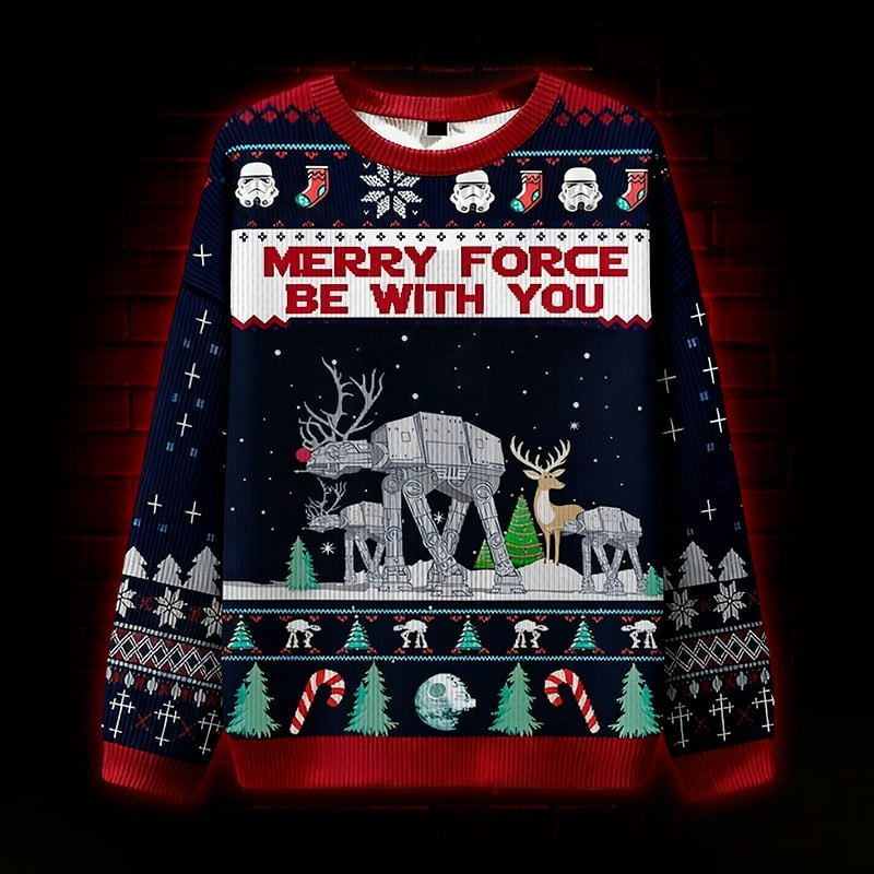 Merry Force Be With You Ugly Christmas Sweater Unique Xmas Clothing Presents For Couple