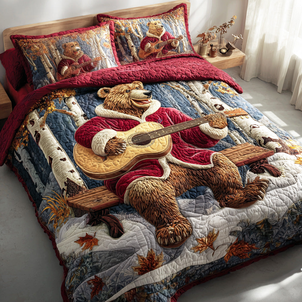 Merry Forest Bear Quilted Bedding Set Holiday Duvet Sets Family Gift Ideas For Christmas