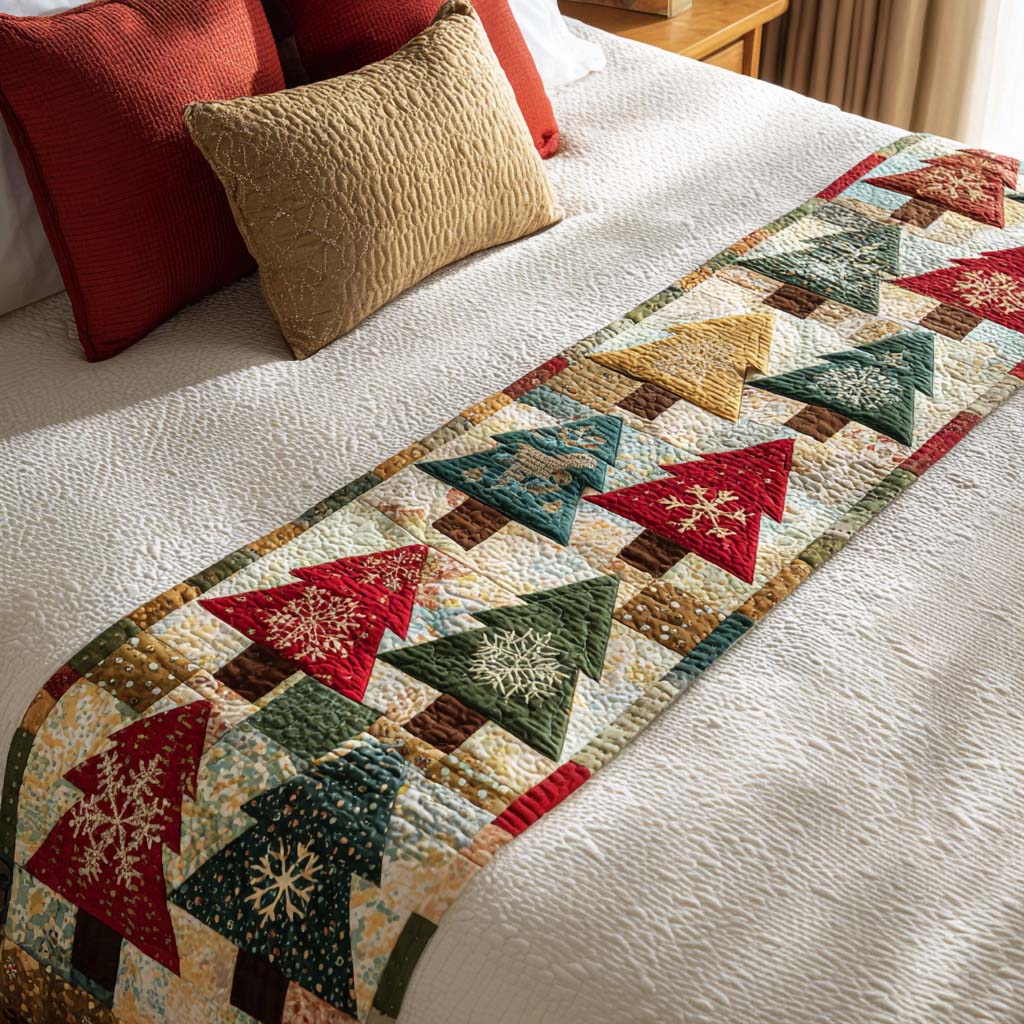 Merry Forest Quilted Bed Runner Christmas Bed Scarf Best Christmas Gifts 2025