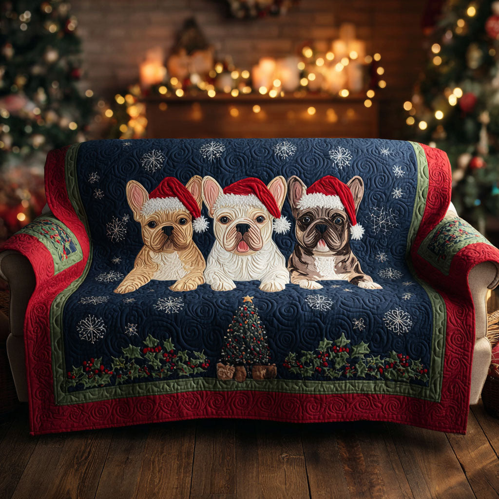 Merry Frenchies Quilted Sofa Cover Living Room Decor French Bulldog Themed Gifts