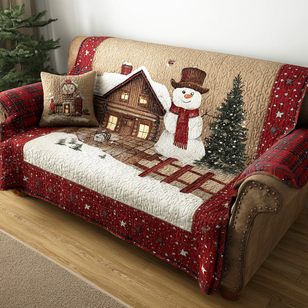 Merry Frost Field Quilted Sofa Cover Living Room Winter Decor Snowman Christmas Presents
