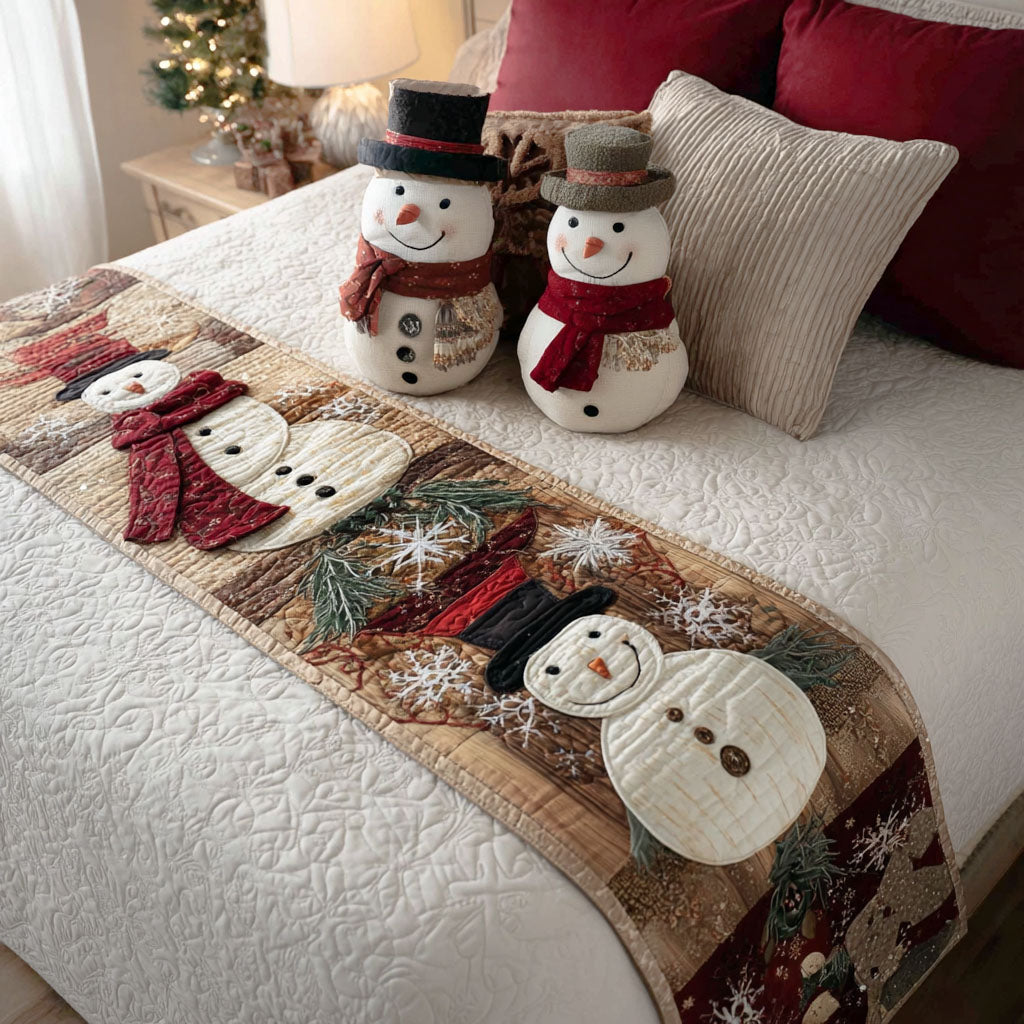 Merry Frost Quilted Bed Runner Bedroom Holiday Decor Secret Santa Gifts