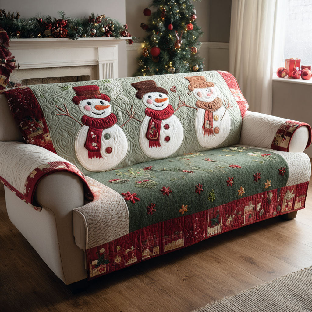Merry Frost Quilted Sofa Cover Living Room Winter Decor Mother In Law Christmas Gift