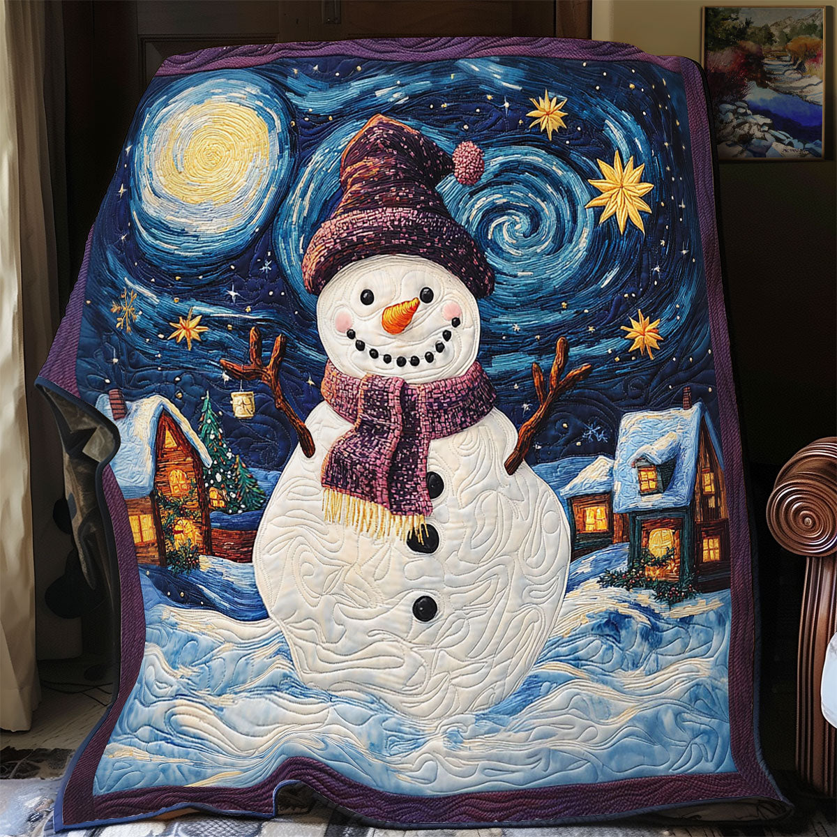 Merry Frosty Quilt Blanket Christmas Throws For Couch Secret Santa Gifts For Coworkers