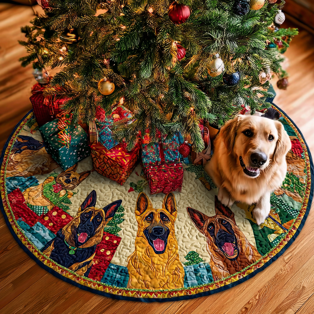 Merry German Shepherd Christmas Quilted Tree Skirt Holiday Decorations German Shepherd Gifts For Him