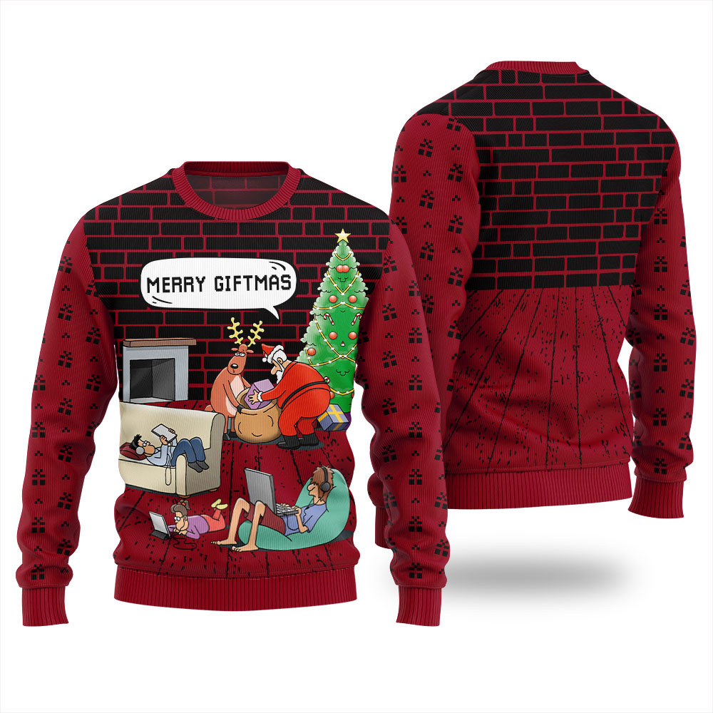 Merry Giftmas Funny Santa Ugly Christmas Sweater Festive Sweatshirt for Christmas Celebrations