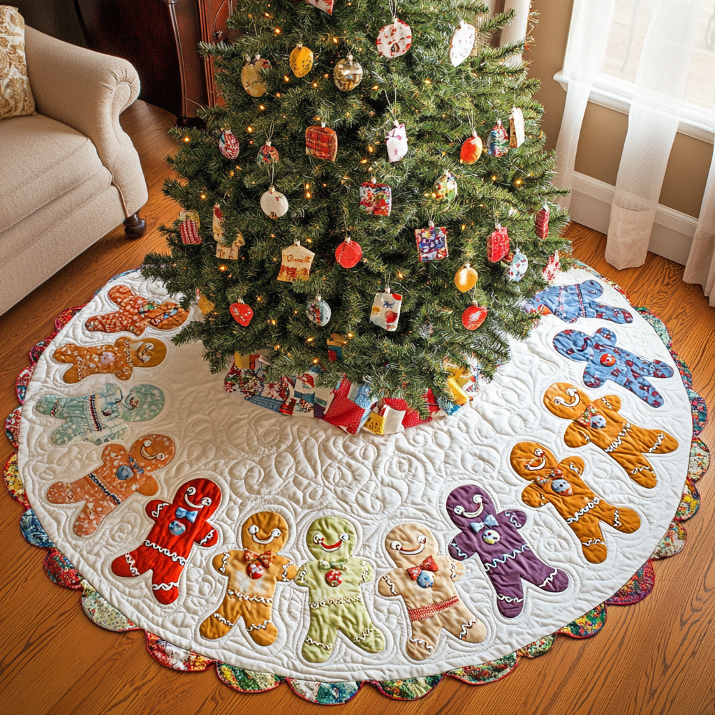 Merry Ginger Men Christmas Quilted Tree Skirt Trending Christmas Tree Skirt Merch 2025