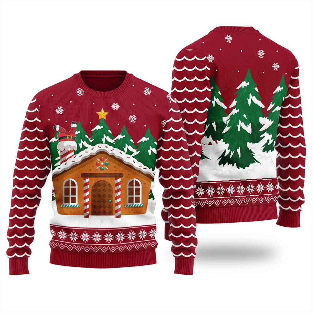 Merry Gingerbread House Christmas Sweater Women Cardinal Red Cute Holiday Sweatshirt to Spread Joy