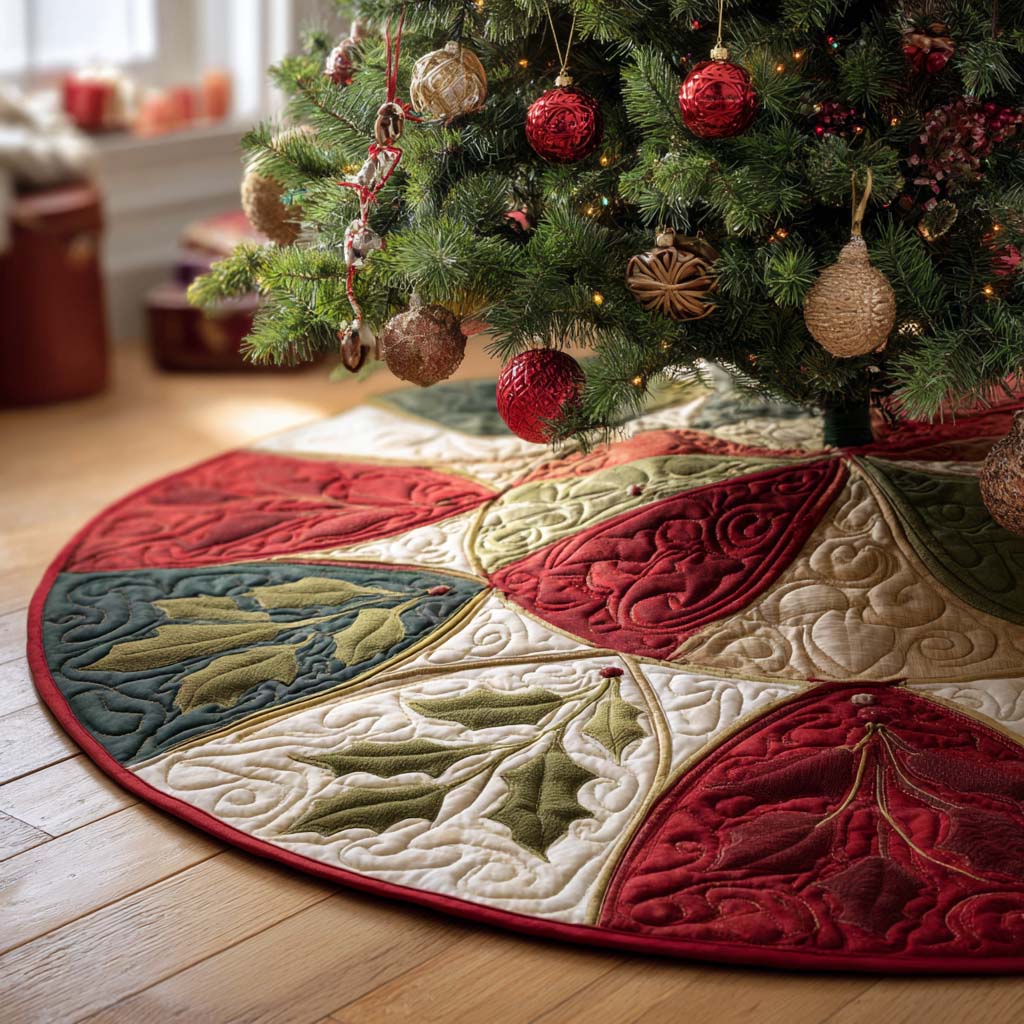 Merry Glow Circle Christmas Quilted Tree Skirt Must Have Holiday Merch for Christmas Decor