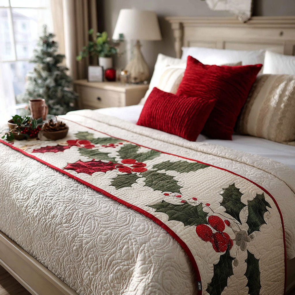 Merry Glow Quilted Bed Runner Christmas Holiday Decor Family Xmas Gift Ideas