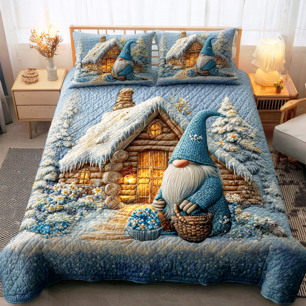 Merry Gnome Gathering Quilted Bedding Set Xmas Duvet Cover Set Christmas Gift Ideas For Him