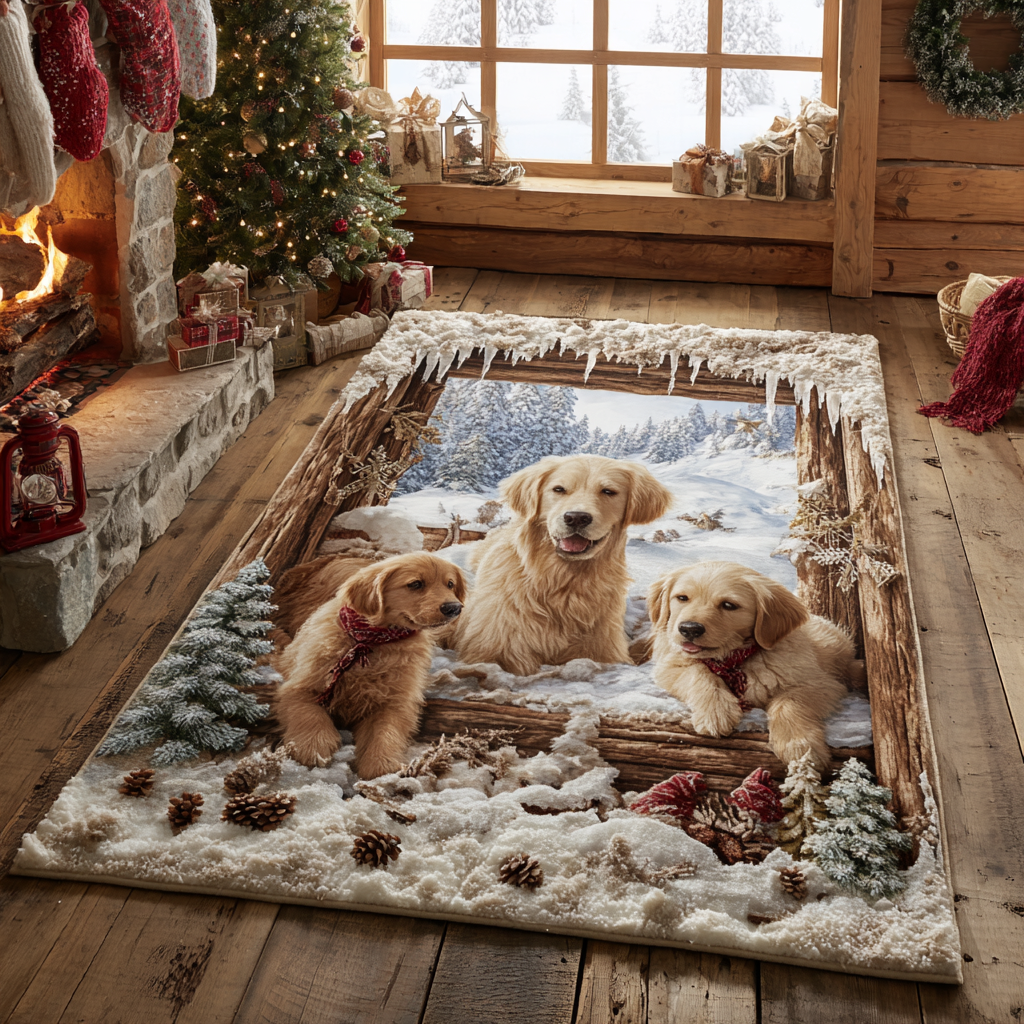 Merry Golden Area Rug Outdoor Decor Cute Themed Dog Gift Ideas
