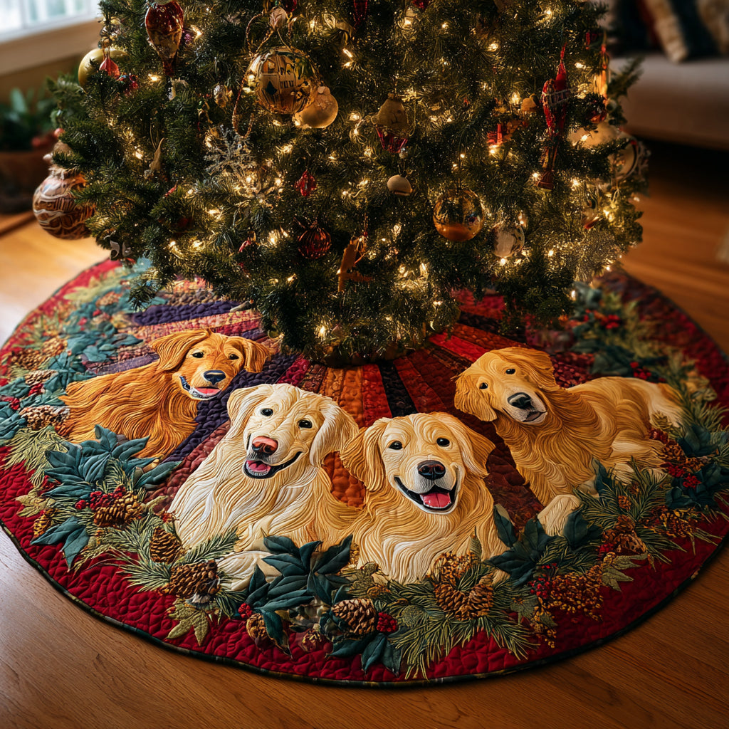 Merry Golden Retriever Quilted Christmas Tree Skirt Exclusive Christmas Tree Skirt Merch Collection Cozy Holiday Tree Skirt to Brighten Your Home