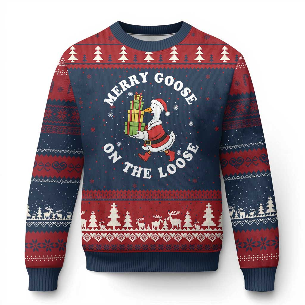 Merry Goose On The Loose Ugly Christmas Sweater Funny Xmas Meme Sweater Goose Themed Gifts