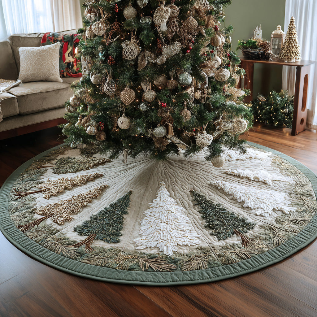 Merry Grove Quilted Christmas Tree Skirt Unique Holiday Gift Merch for Family Homes
