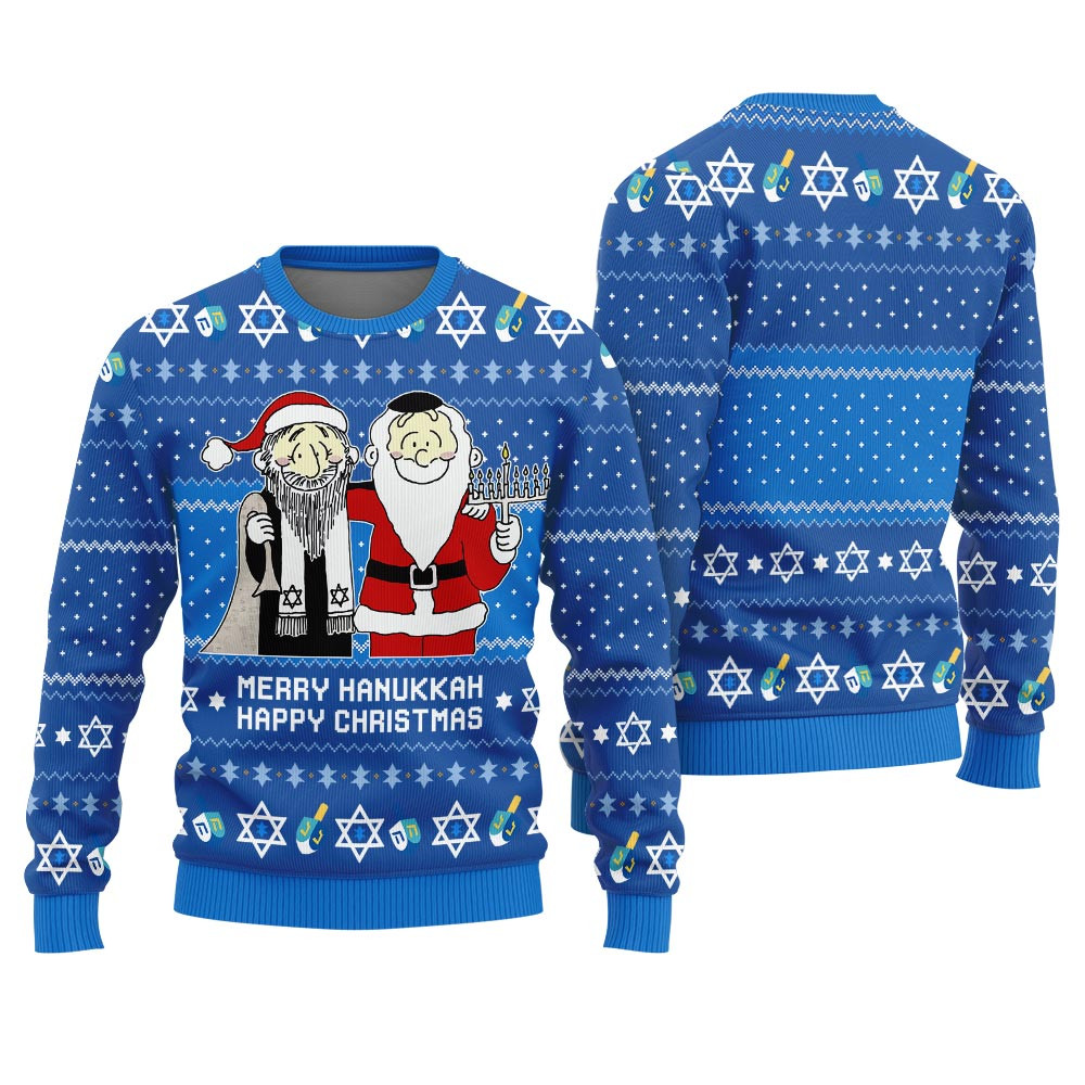 Merry Hanukkah Happy Christmas Funny Ugly Sweater Royal Stylish Winter Sweatshirt for Everyday Wear