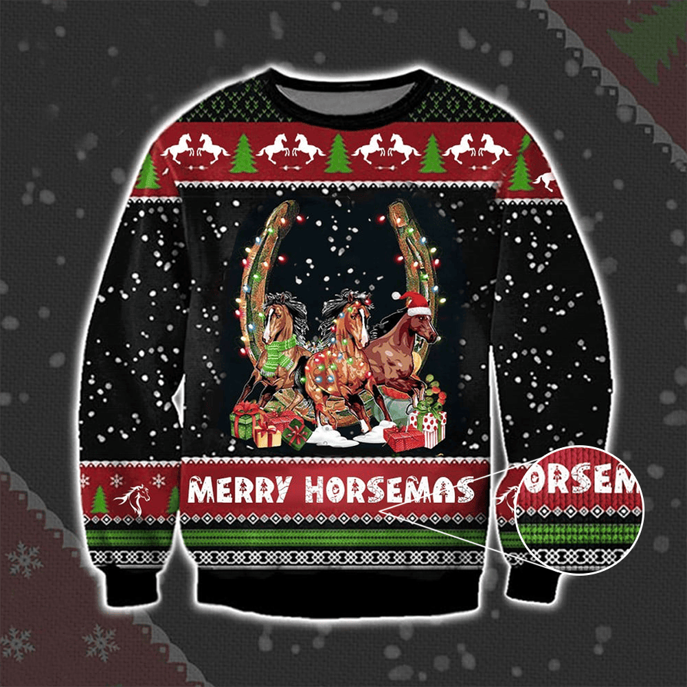 Merry Horsemas Ugly Christmas Sweater 2024 Xmas Matching Clothing Gifts For Horse Lovers
