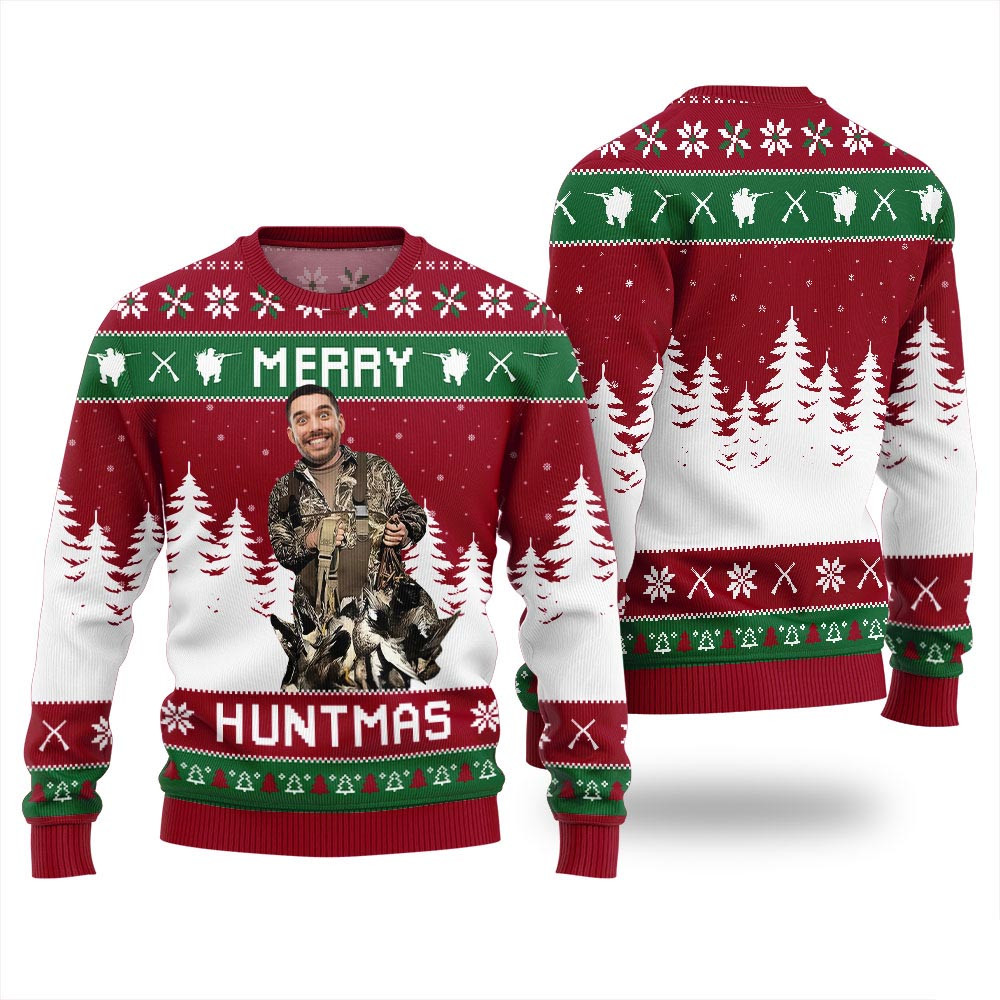 Merry Huntmas Personalized Face Ugly Xmas Sweater Xmas Sweaters For Women