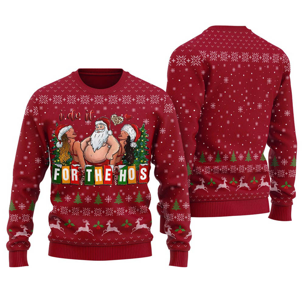 Merry I Do It For The Hos Santa Christmas Sweater Women Cardinal Red Trending Christmas Merch Gift 2025 Collection