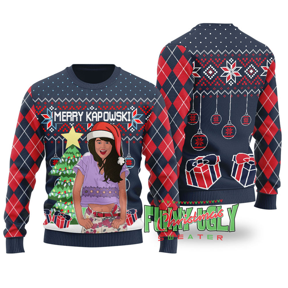 Merry Kapowski Saved By The Bell Funny Christmas Sweater Navy Casual Winter Sweatshirt for Daily Comfort