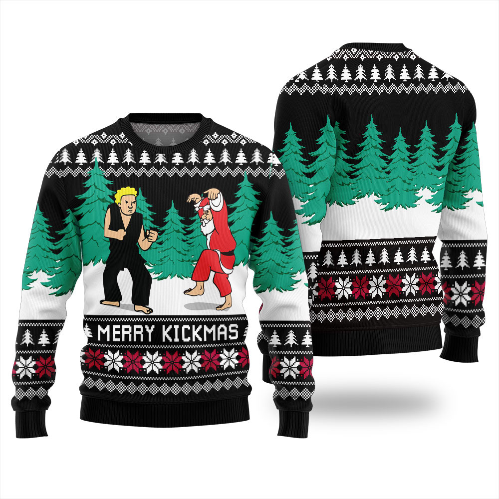 Merry Kickmas Karate Santa Ugly Xmas Sweater Unique Holiday Sweater Gift Idea for Loved Ones