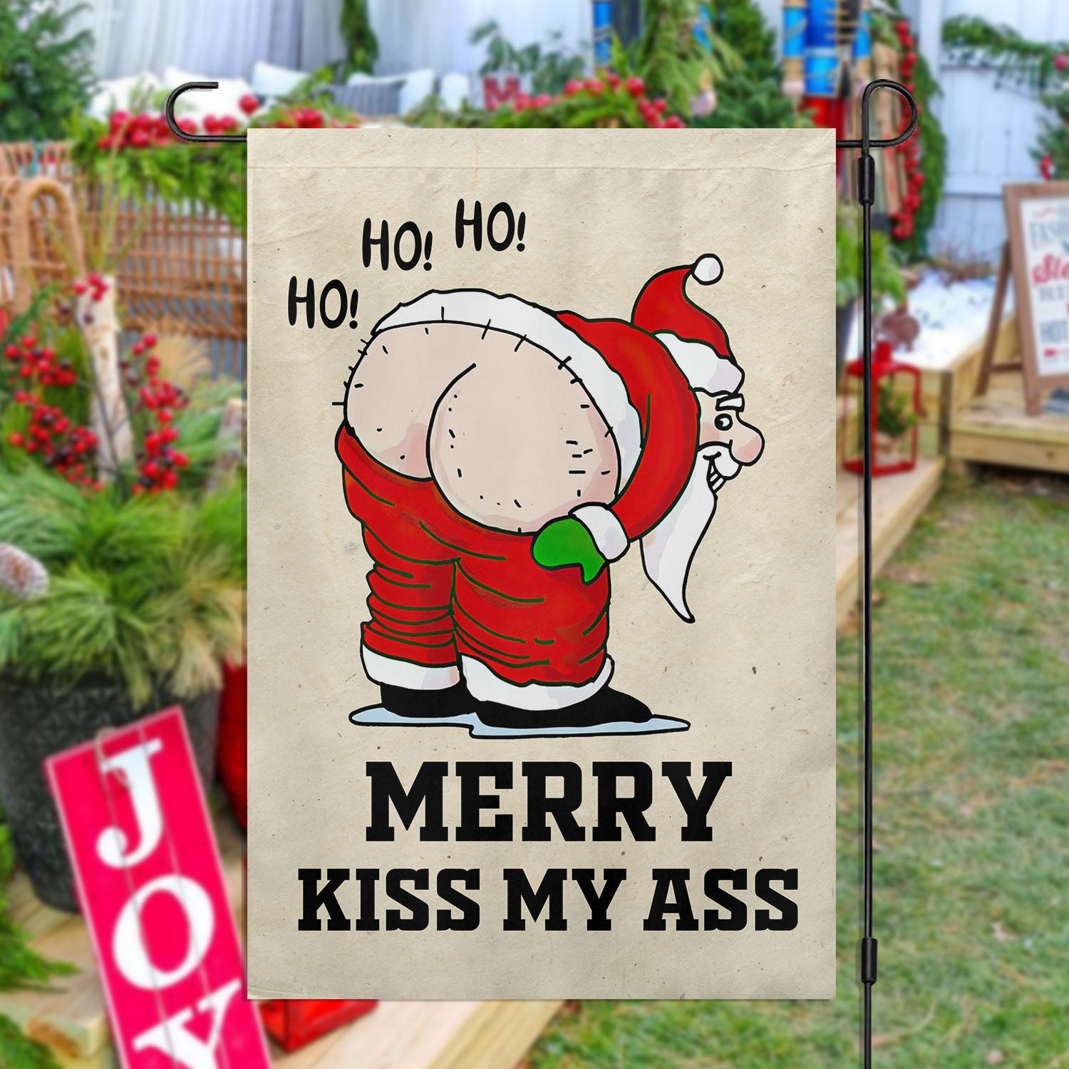 Merry Kiss My Ass Santa Claus Xmas Flag Christmas Home Decor Gift For Santa Claus Lovers