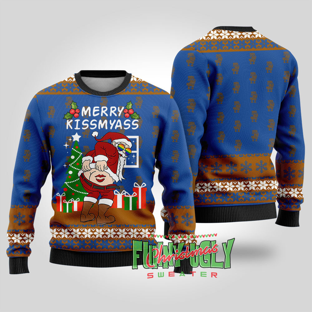 Merry Kissmyass Naughty Lgbt Santa Sweater Royal Warm and Comfy Sweater for Winter Days