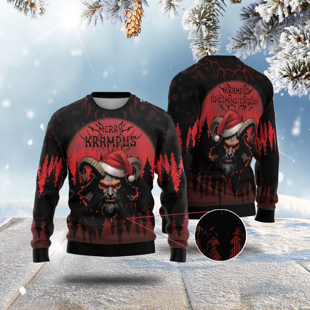 Merry Krampus Ugly Christmas Sweater Dark Grunge Christmas