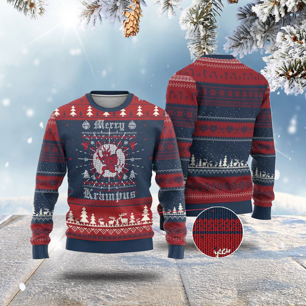 Merry Krampus Ugly Christmas Sweater Demon Horor Xmas