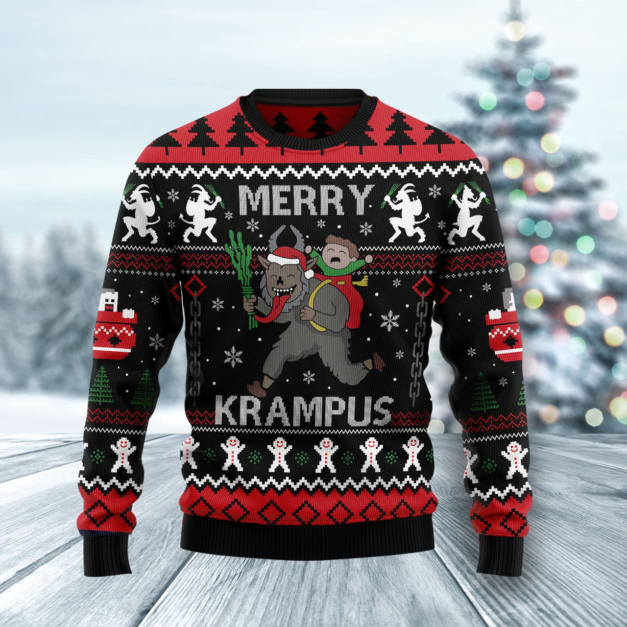 Merry Krampus Ugly Christmas Sweater Funny Horror Holiday Jumper Dark Gift For Humor Fans