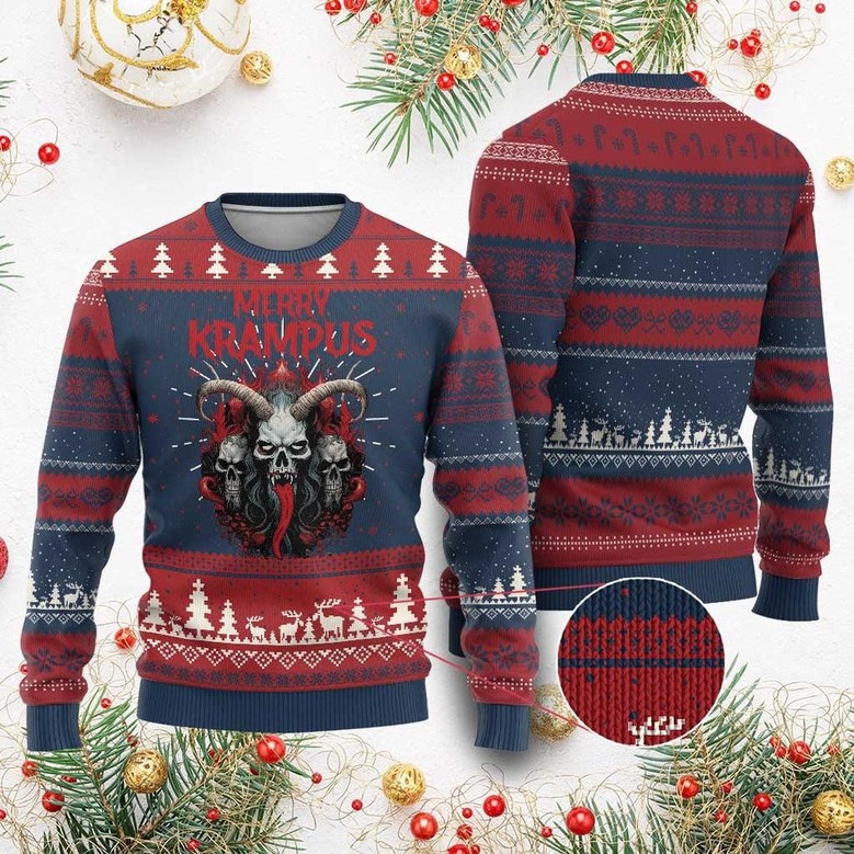 Merry Krampus Ugly Christmas Sweater Horror Xmas Jumper Presents For Monster Lovers