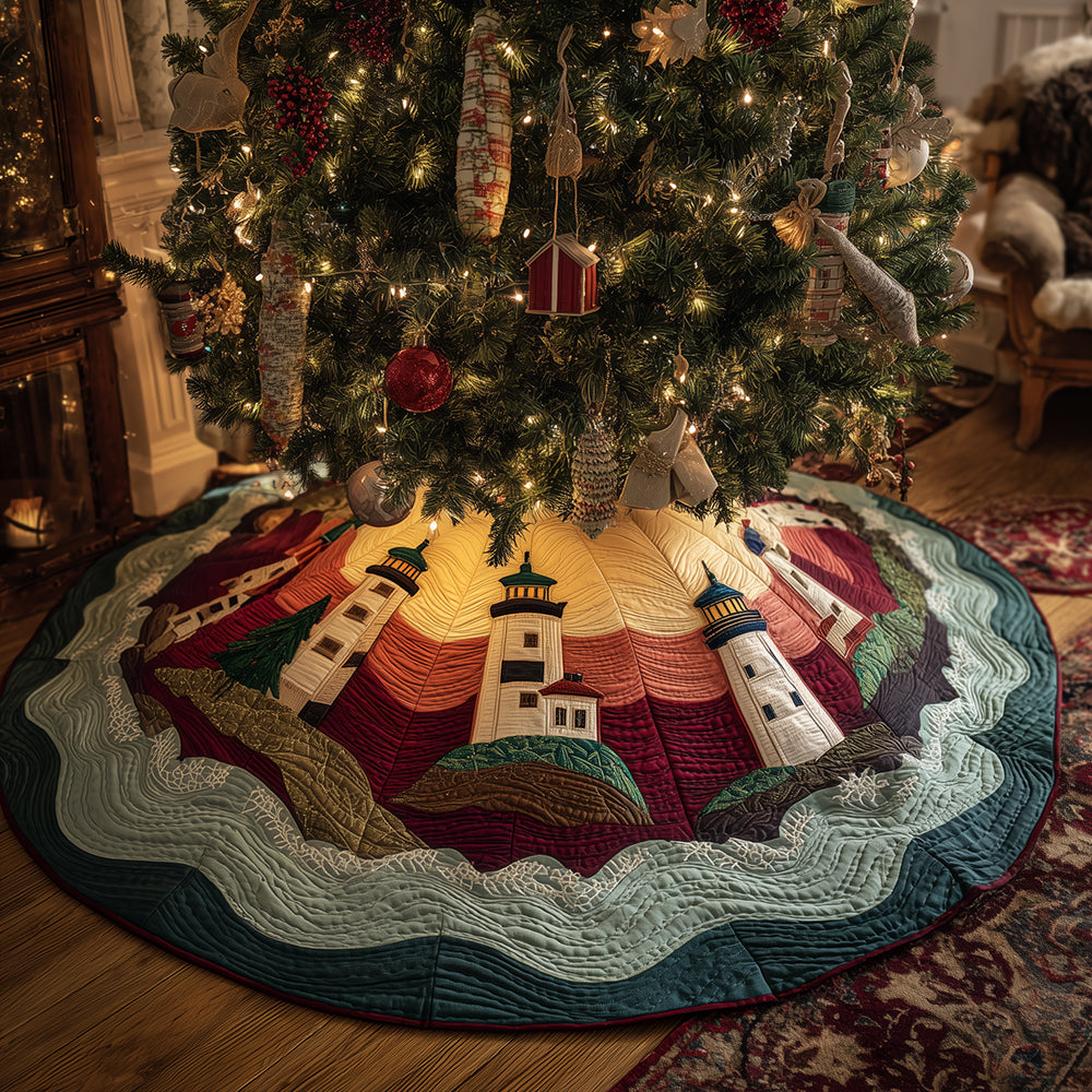 Merry Lighthouse Shores Christmas Quilted Tree Skirt Xmas Indoor Decorations Great Lighthouse Gifts