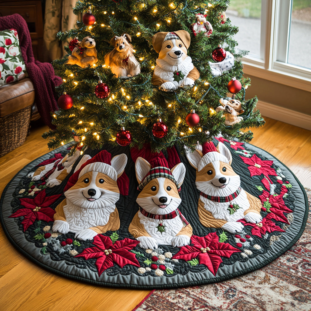 Merry Little Corgi Quilted Christmas Tree Skirt Meaningful Christmas Gift to Warm the Heart