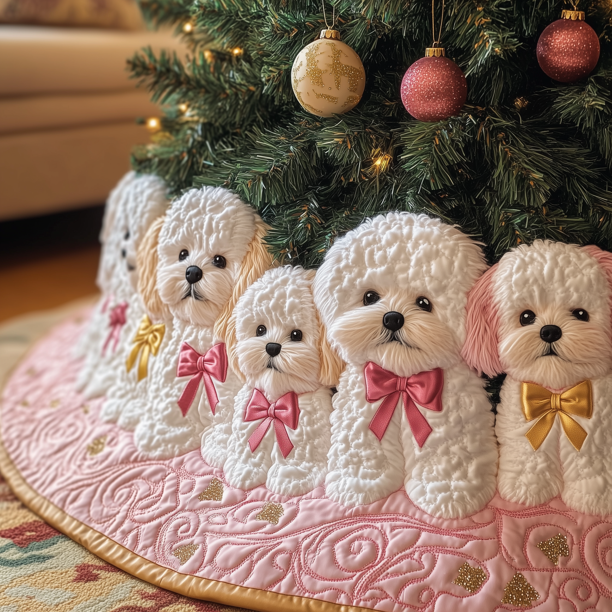 Merry Maltese Christmas Tree Skirt Quilted Puppy Design Perfect Holiday Gift for Family