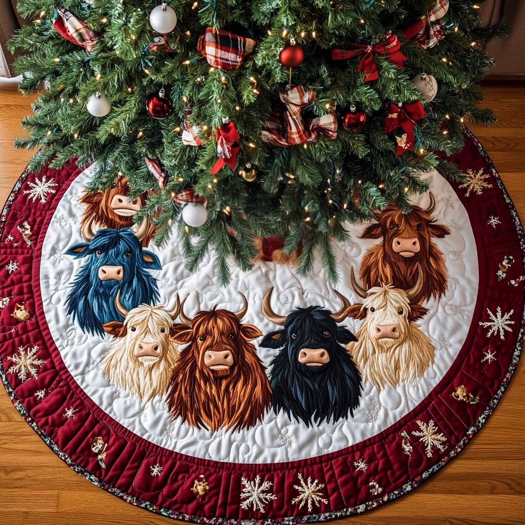 Merry Meadow Friends Christmas Quilted Tree Skirt Holiday Tree Base Decoration